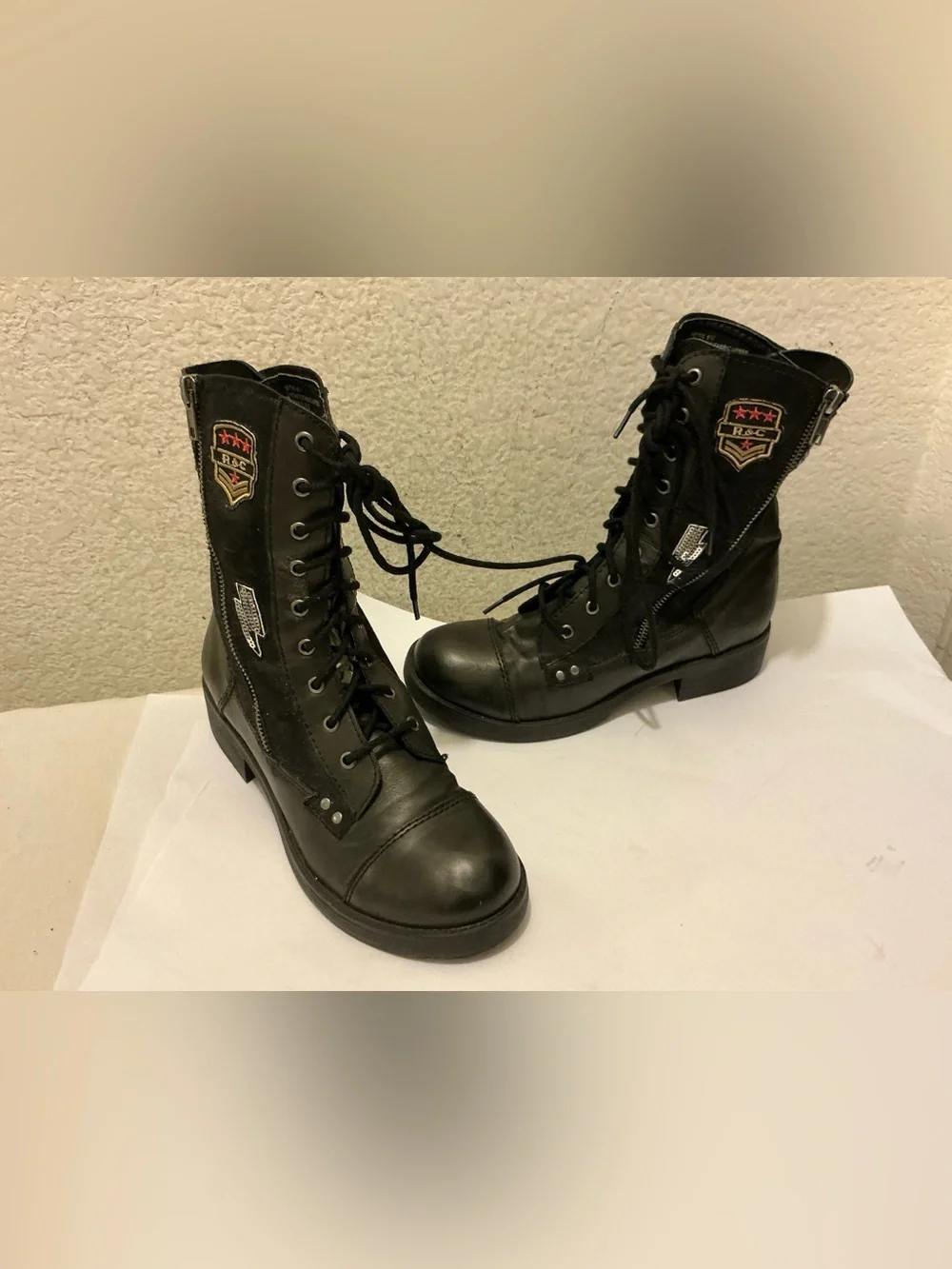 Rock & caddy  hettie Lace-Up Combat Boots with Patch Details